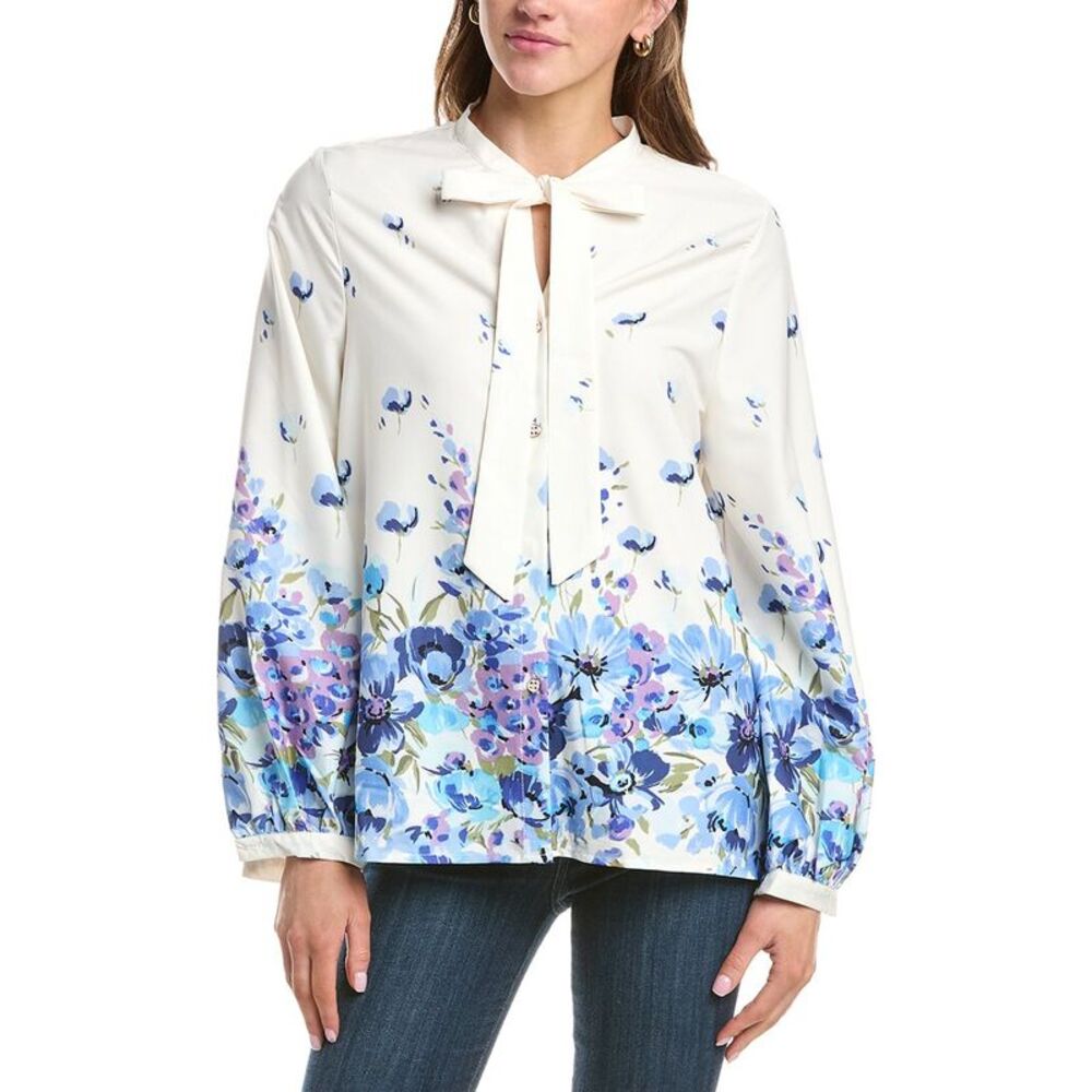 Colette Rose Womens  Bow Tie Front Top, Blue